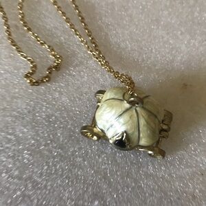 Gold-Tone Turtle Pendant Necklace with Cream Enamel Shell